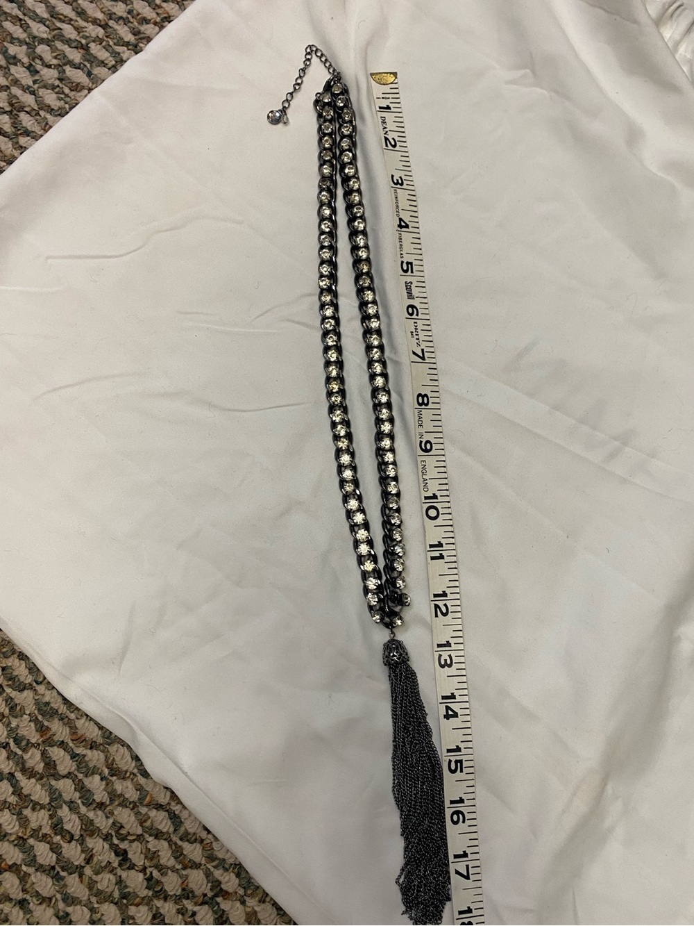 Beaded Double Strand Necklace with Tassel - Silver and Black with crystals